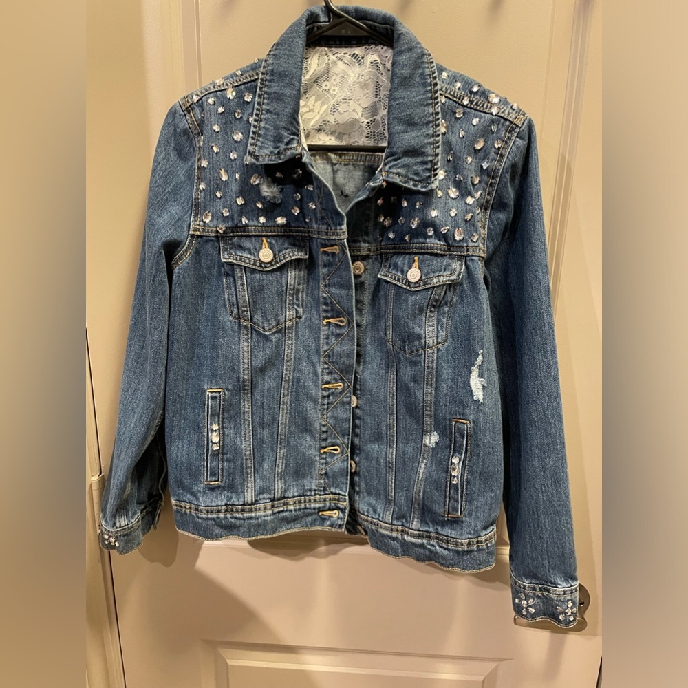 Old Navy distressed and up cycled Jean jacket